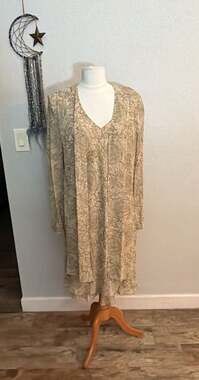 Jones New York Cream and Taupe Floral Lace Two-Piece Dress Set